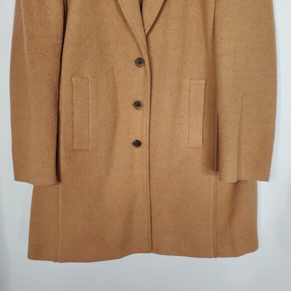 J Crew Topcoat Italian Boiled Wool Coat Jacket AB477 Camel Tan Size 14 - Picture 6 of 9